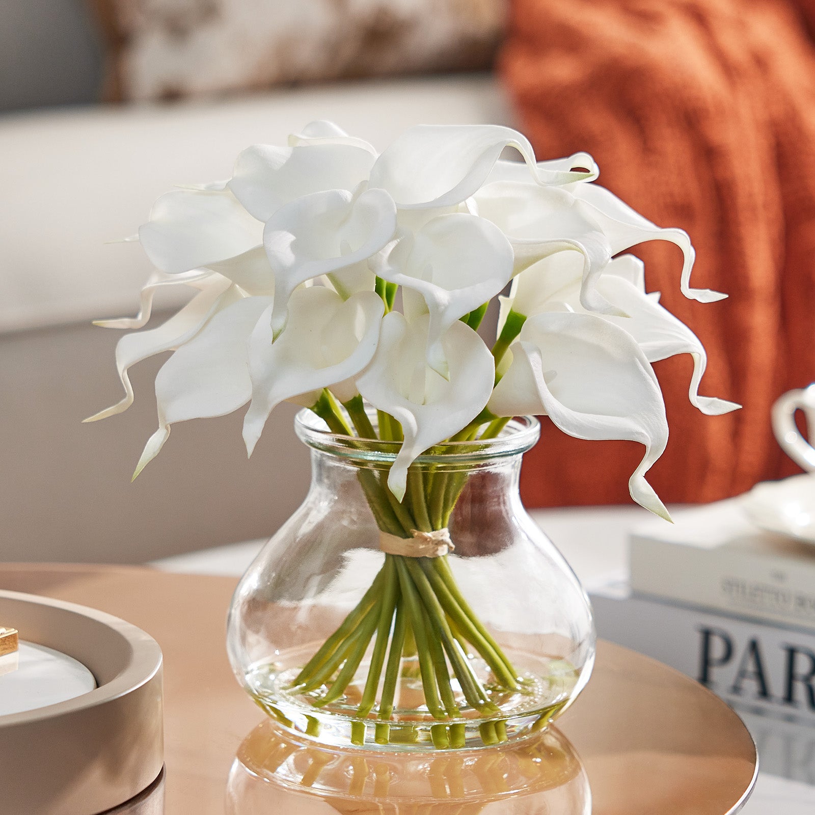 VeriNatural Realistic Silk Tulip/ Calla Lily in Vase – Faux Flowers for Living Room, Table & Party Decoration