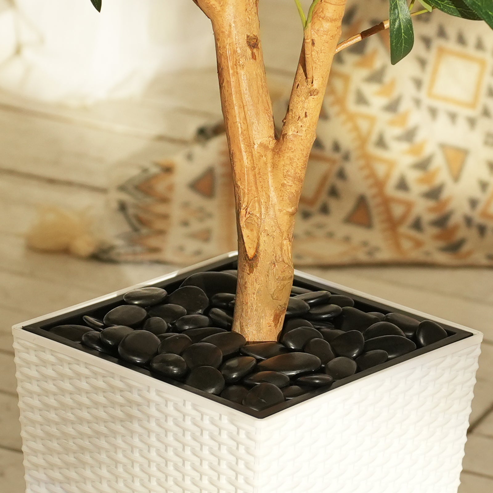 VeriNatural 5/6/7FT Natural Trunk Artificial Olive Tree UV Resistant with Black/White Taper Planter for Indoor & Outdoor(VN133)
