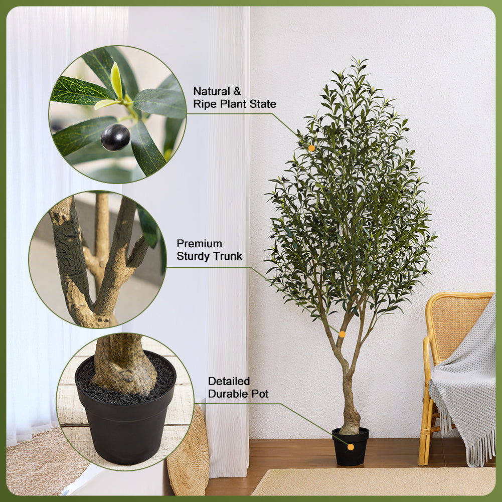 VeriNatural 5/6/7FT UV Resistant and Full-bodied Artificial Olive Tree with Black Planter for Indoor & Outdoor(VN154)