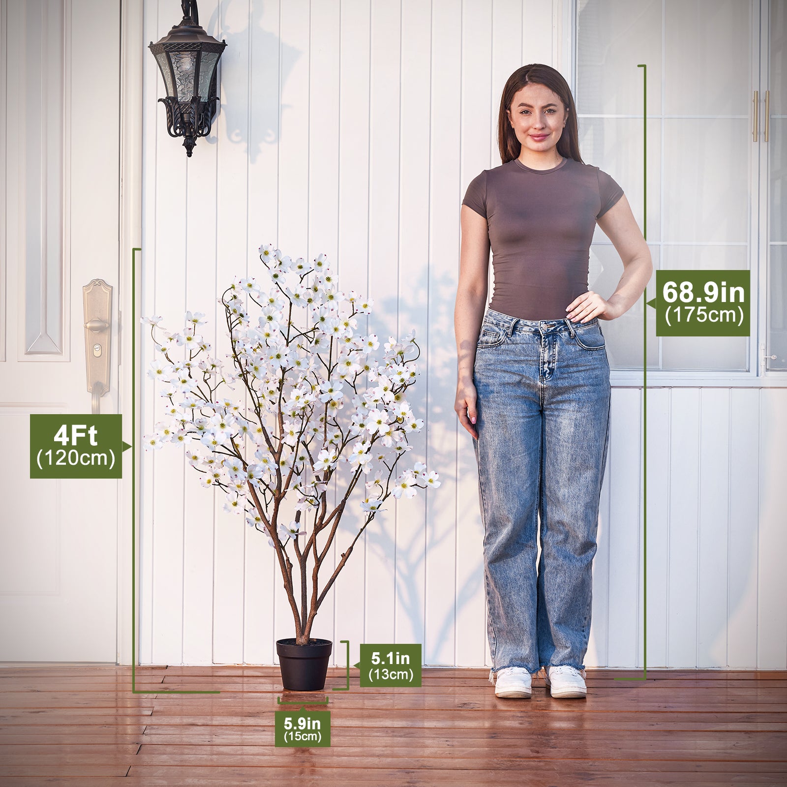 VeriNatural 2-Pack Artificial Dogwood Flower Tree 3/4FT, Faux Silk Flower Trees in Pot for Indoor Decor