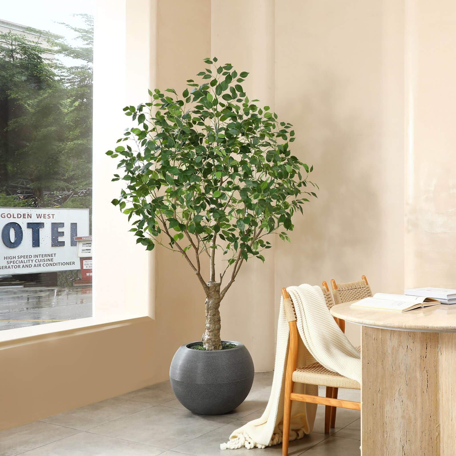 VeriNatural 7FT Artificial Ficus Tree with Gray Oval Planter for Indoor & Outdoor