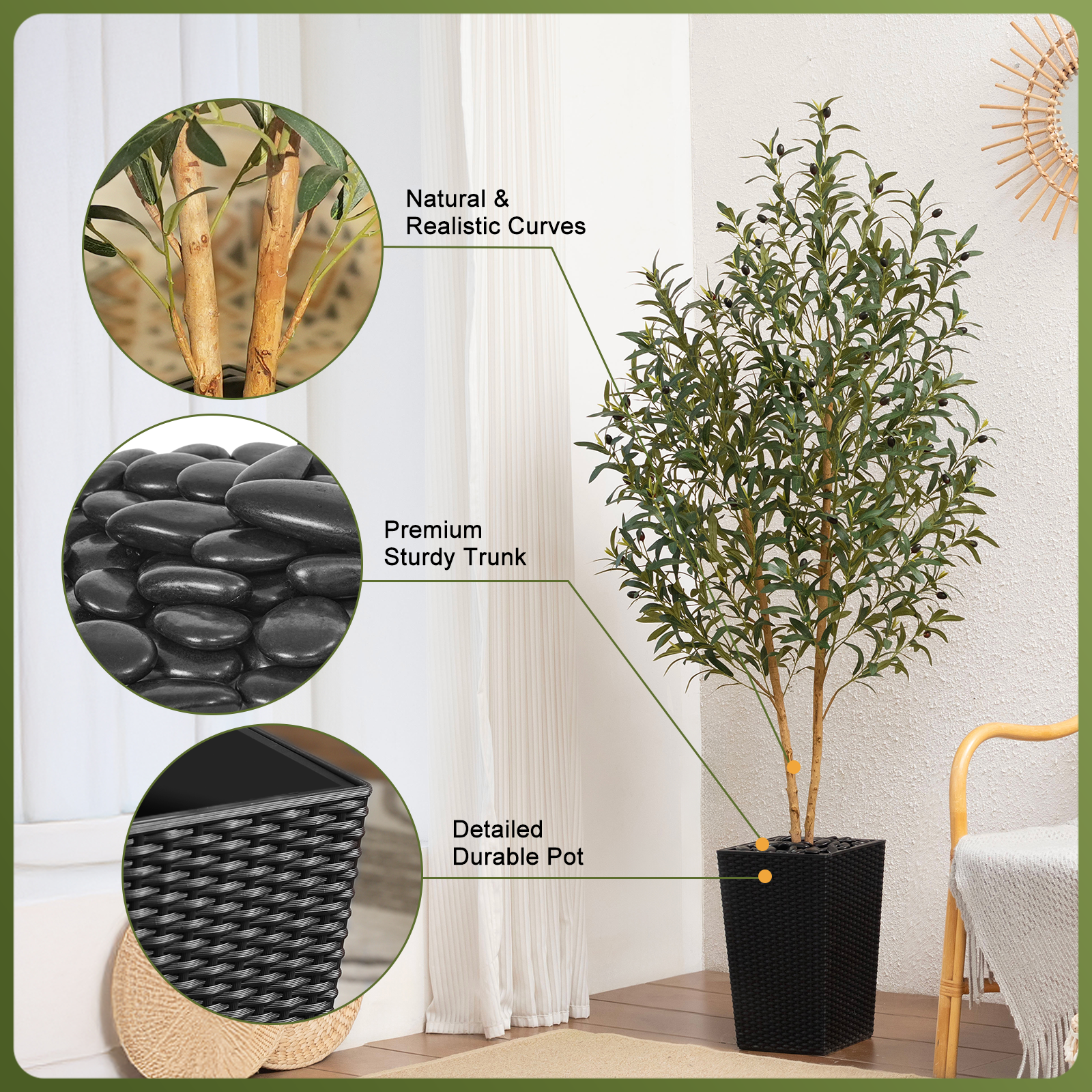 VeriNatural 5/6FT Artificial Olive Tree UV Resistant and Natural Trunk with Black Taper Planter for Indoor & Outdoor (VN131)