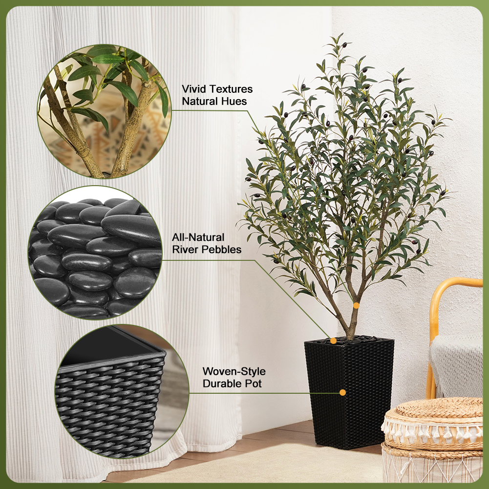 VeriNatural 5/6FT Artificial Olive Tree UV Resistant with Black Taper Planter for Indoor & Outdoor (VN132)