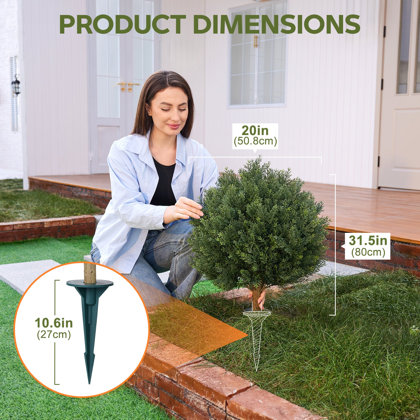 VeriNatural 1-Pack / 2-Pack 20-Inch Artificial Topiary Ball Trees – UV Resistant Faux Cedar & Cypress Evergreen Shrub with 10.6in Twist-On Stake for Outdoor Front Porch, Patio, Garden & Yard Decor