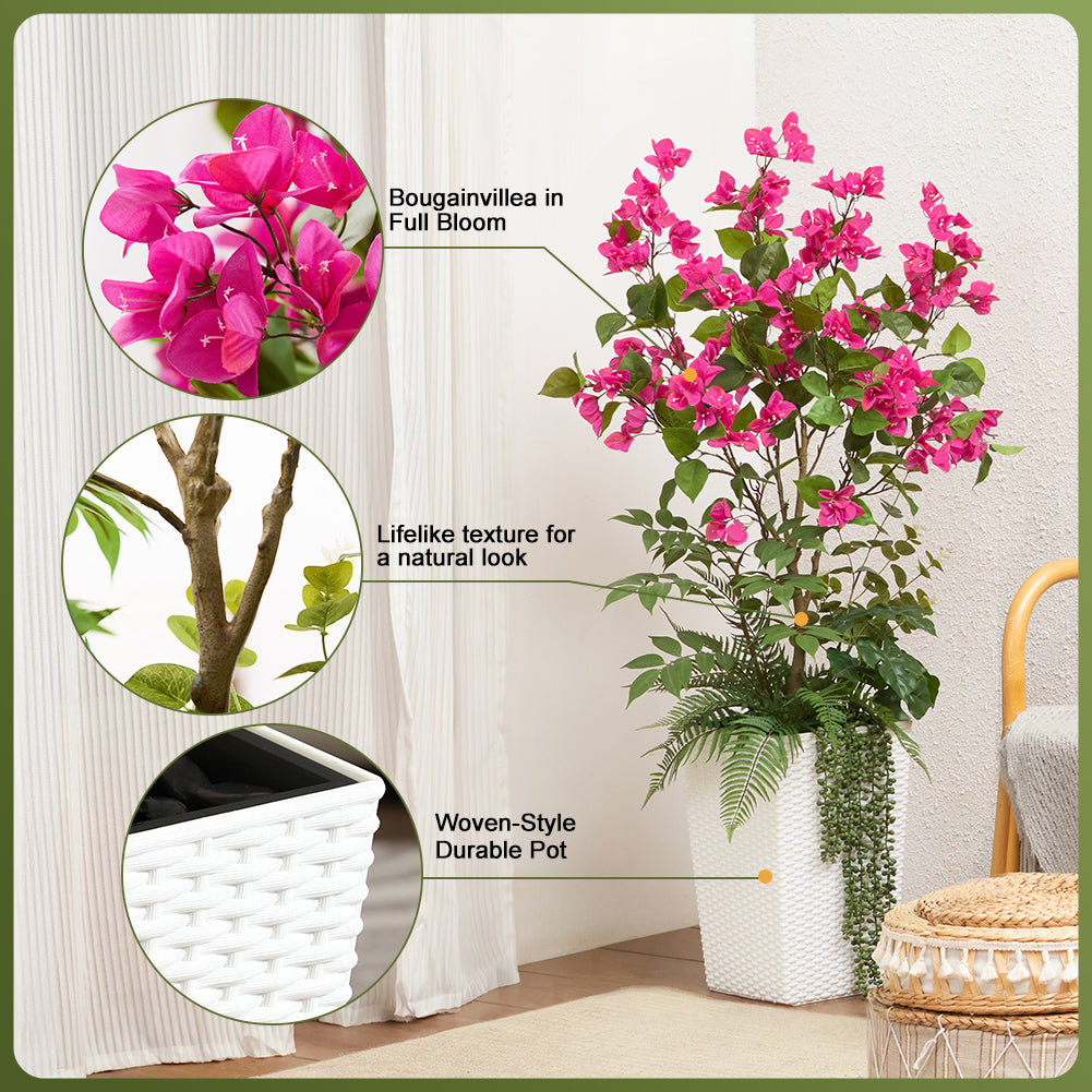 VeriNatural 4FT Mixed Greens and Bougainvillea Artificial Plants with Black Taper Planter for Indoor & Outdoor (1/2-Pack)(VN146)