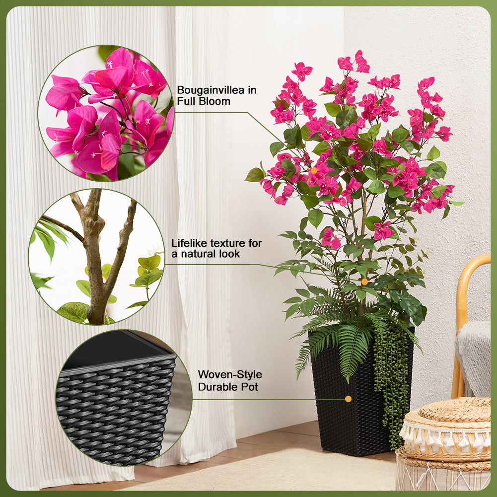 VeriNatural 4FT Mixed Greens and Bougainvillea Artificial Plants with Black Taper Planter for Indoor & Outdoor (1/2-Pack)(VN146)