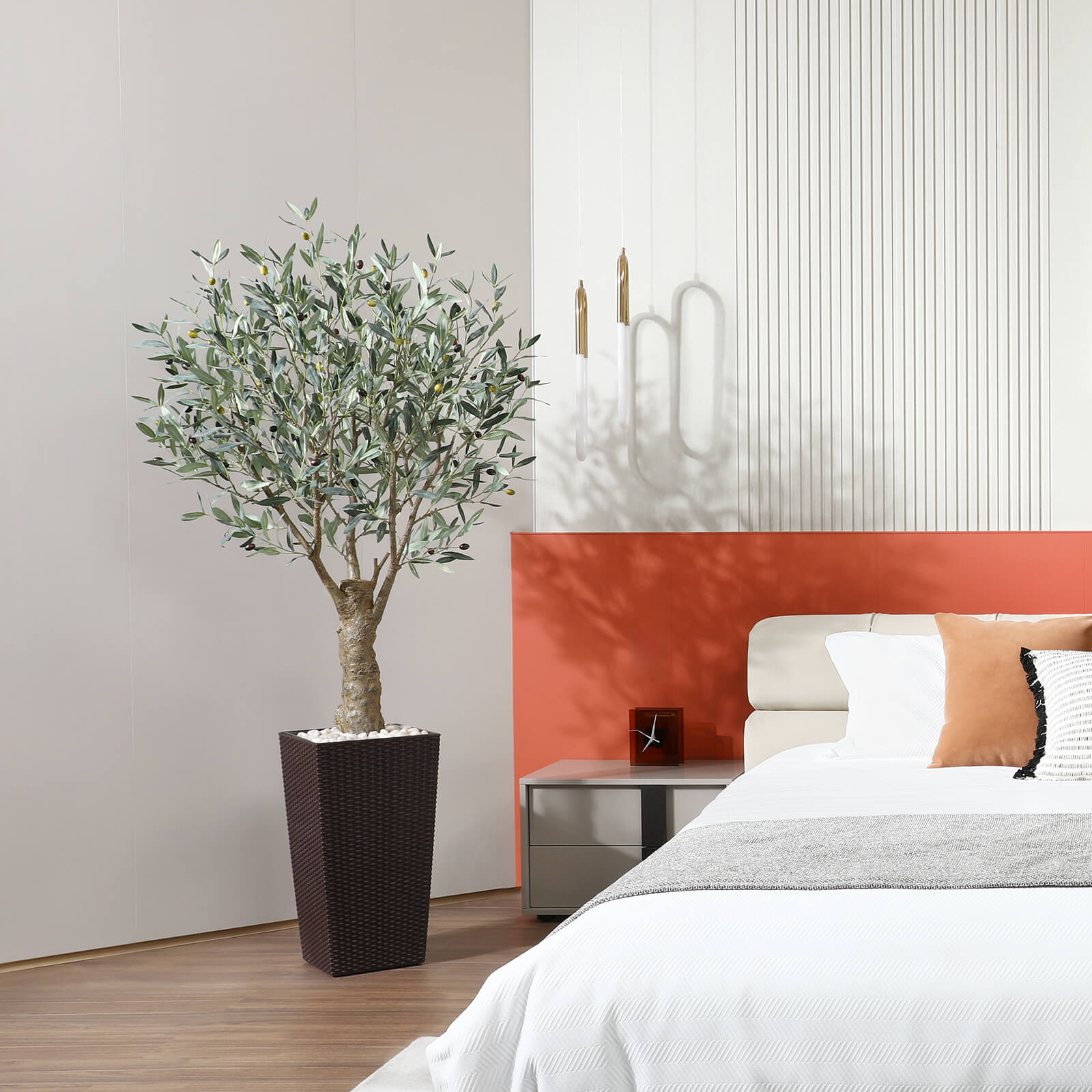 VeriNatural 6/7FT Artificial Olive Tree with White/Brown Taper Planter for Indoor & Outdoor