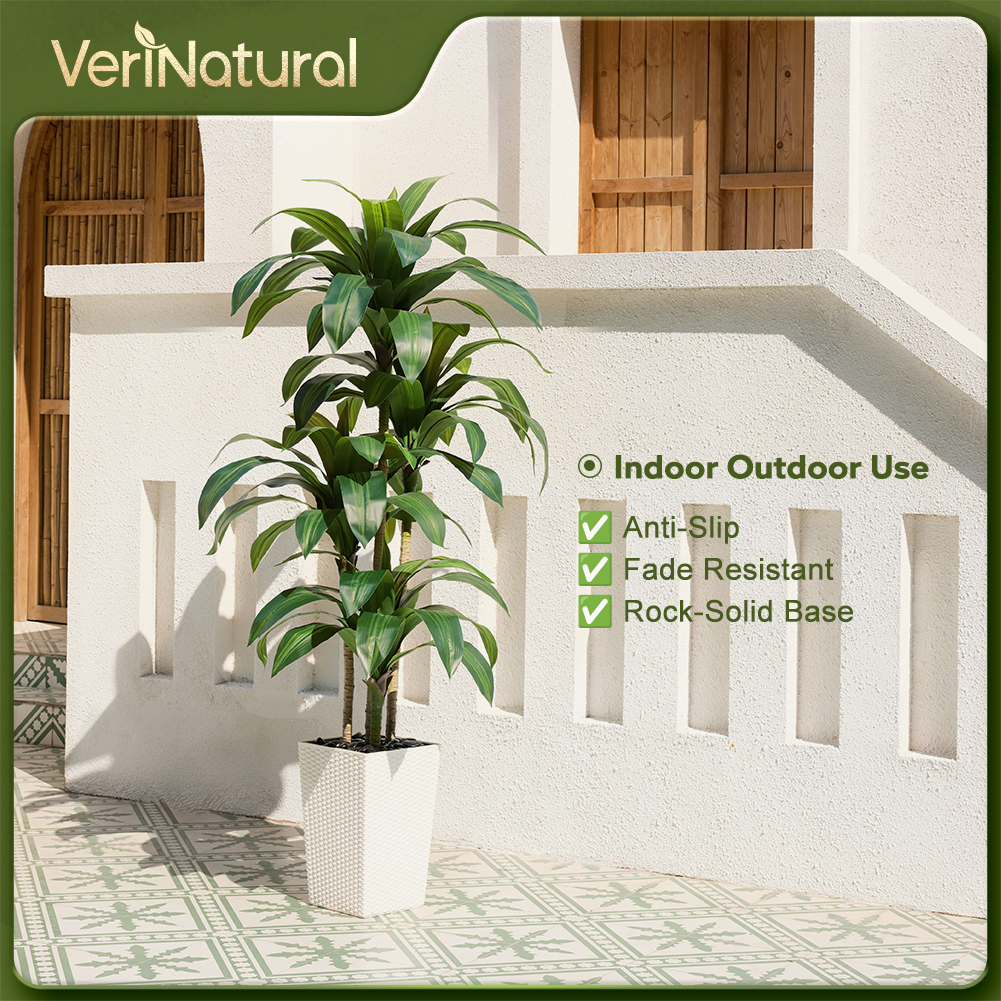 VeriNatural 5/6FT Artificial Dracaena Tree UV Resistant with Black Taper Planter for Indoor & Outdoor (VN127)