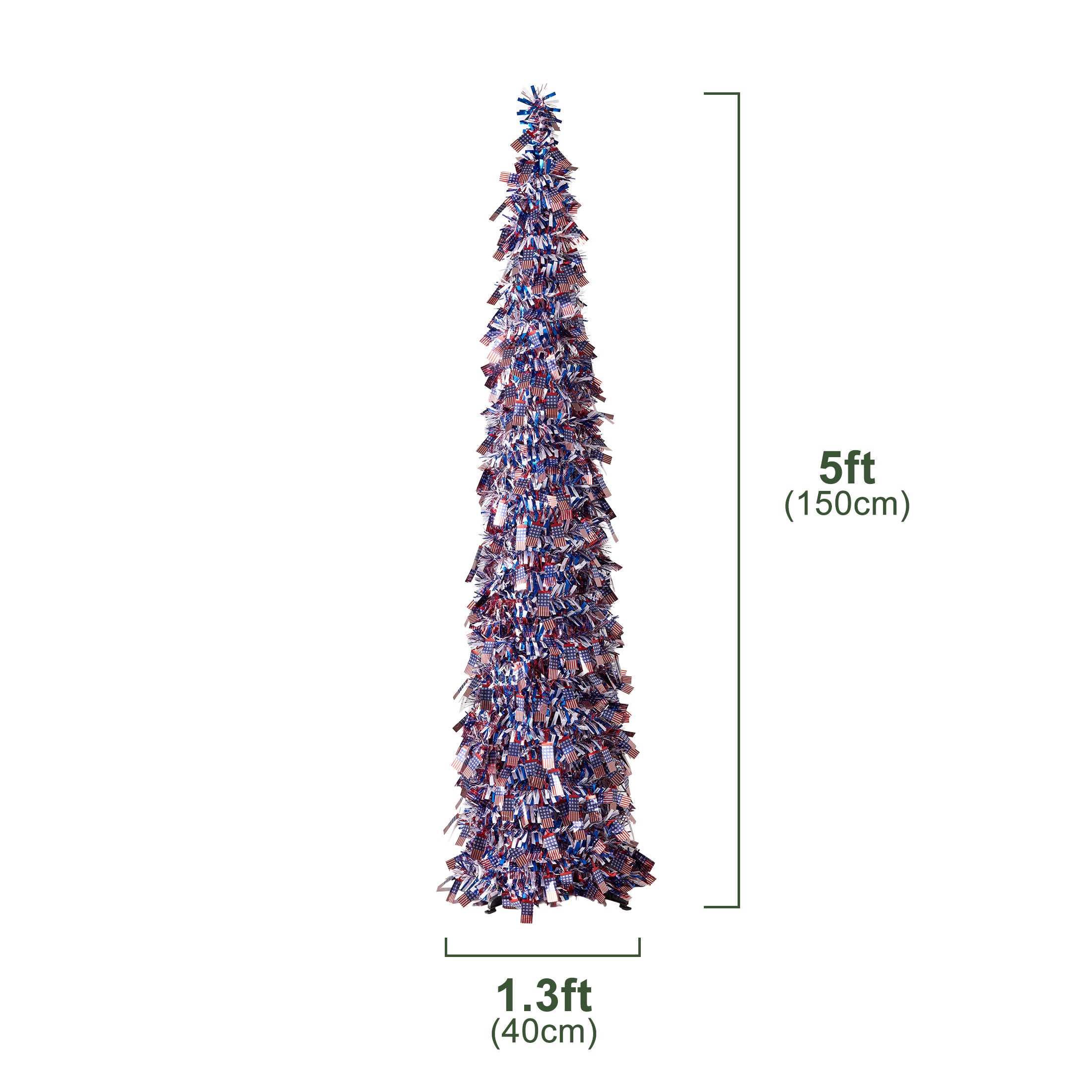 VeriNatural 4th of July Decor, Patriotic Pop up Pencil Tree,4.9 Ft Tinsel Tree,Sequin Star Ornaments Garland Collapsible Tree for Independence Day Memorial Home Decor