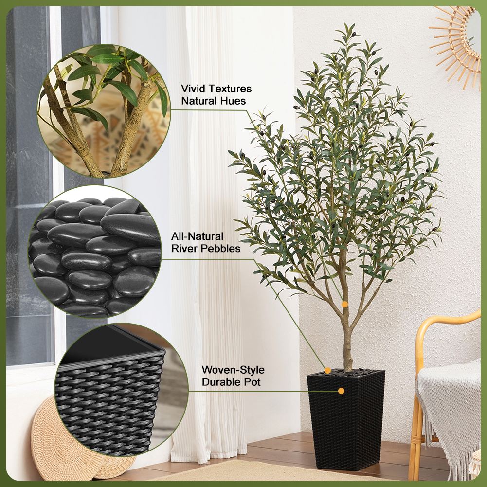 VeriNatural 5/6FT Artificial Olive Tree UV Resistant with Black Taper Planter for Indoor & Outdoor (VN132)