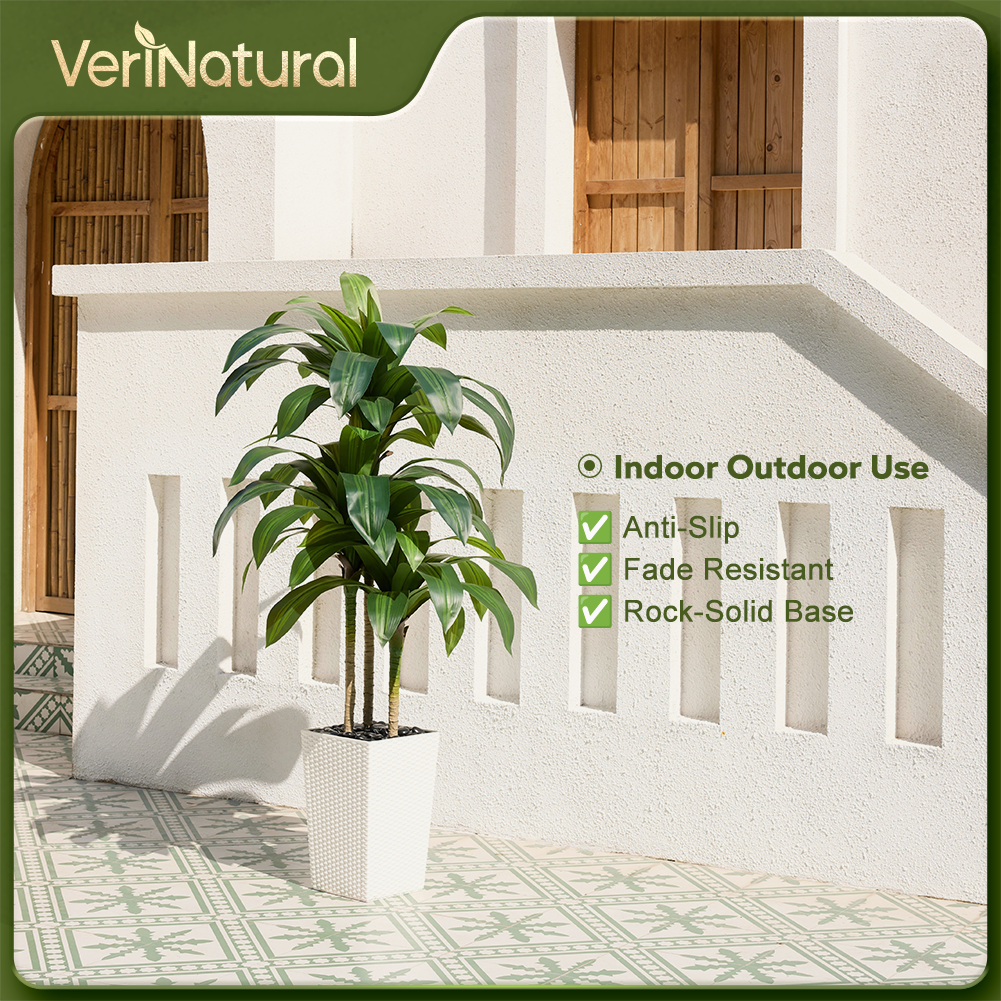 VeriNatural 5/6FT Artificial Dracaena Tree UV Resistant with Black Taper Planter for Indoor & Outdoor (VN127)