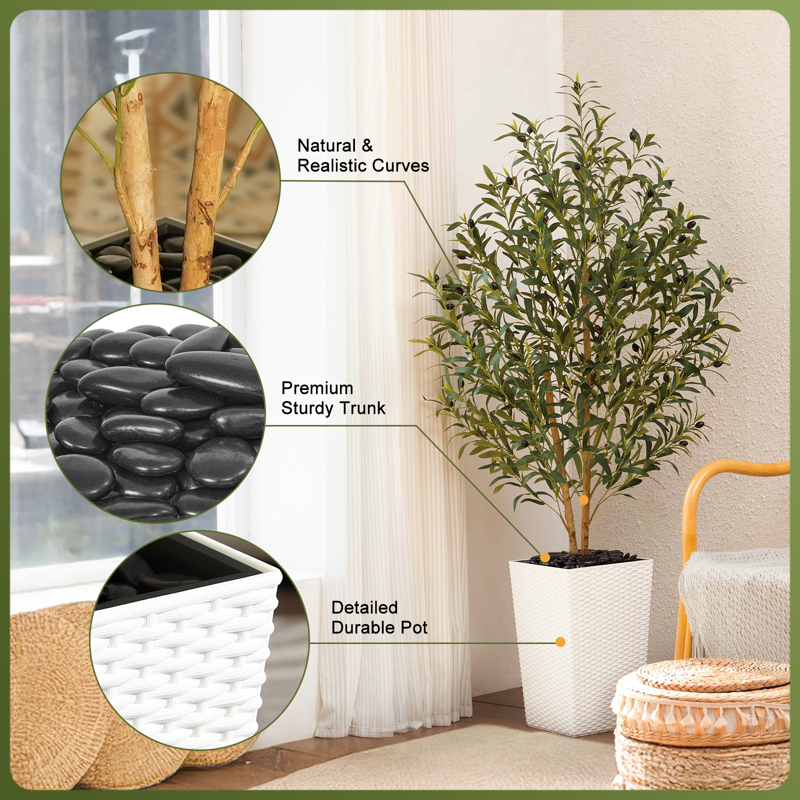 VeriNatural 5/6FT Artificial Olive Tree UV Resistant and Natural Trunk with Black Taper Planter for Indoor & Outdoor (VN131)