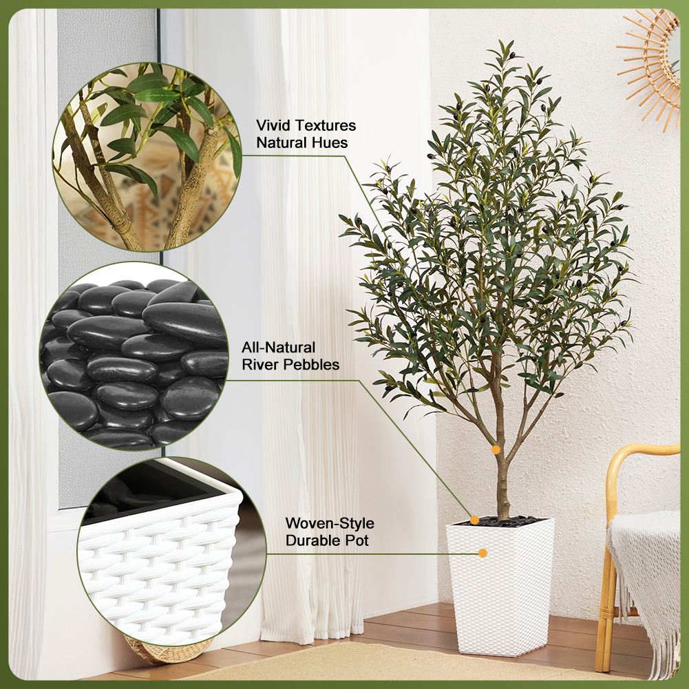 VeriNatural 5/6FT Artificial Olive Tree UV Resistant with Black Taper Planter for Indoor & Outdoor (VN132)