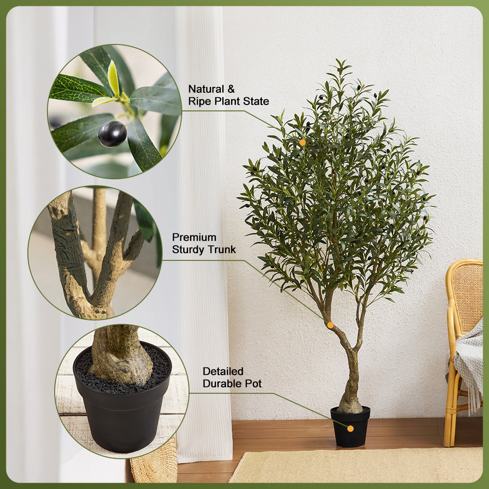 VeriNatural 5/6/7FT UV Resistant and Full-bodied Artificial Olive Tree with Black Planter for Indoor & Outdoor(VN154)