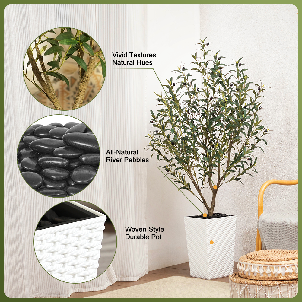 VeriNatural 5/6FT Artificial Olive Tree UV Resistant with Black Taper Planter for Indoor & Outdoor (VN132)