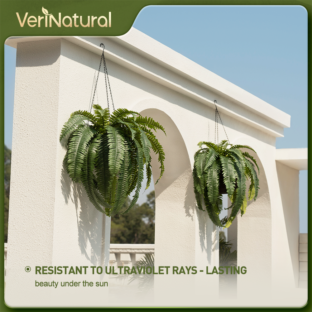 VeriNatural 33/39 Fronds UV Resistant Artificial Boston Fern Bush for Indoor & Outdoor(1/2/4-Pack)(VN141)