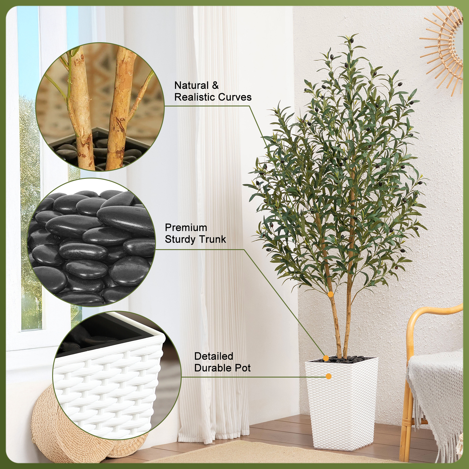 VeriNatural 5/6FT Artificial Olive Tree UV Resistant and Natural Trunk with Black Taper Planter for Indoor & Outdoor (VN131)