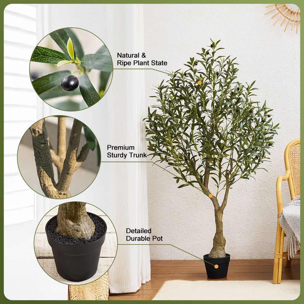 VeriNatural 5/6/7FT UV Resistant and Full-bodied Artificial Olive Tree with Black Planter for Indoor & Outdoor(VN154)
