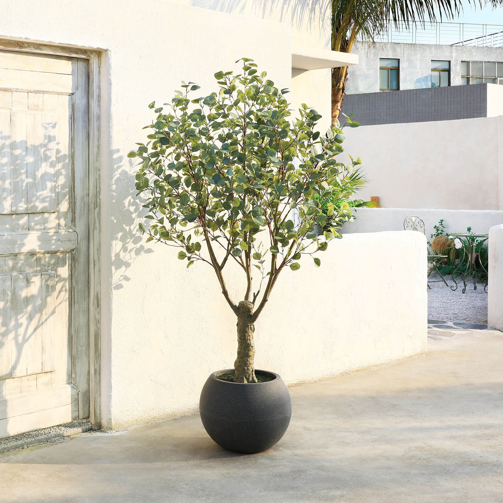 VeriNatural 7FT Artificial Eucalyptus with Gray Oval Planter for Indoor & Outdoor