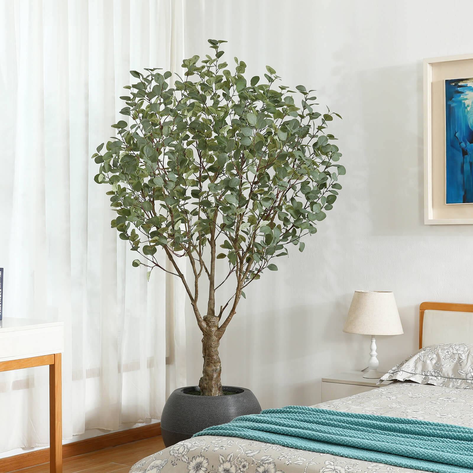 VeriNatural 7FT Artificial Eucalyptus with Gray Oval Planter for Indoor & Outdoor