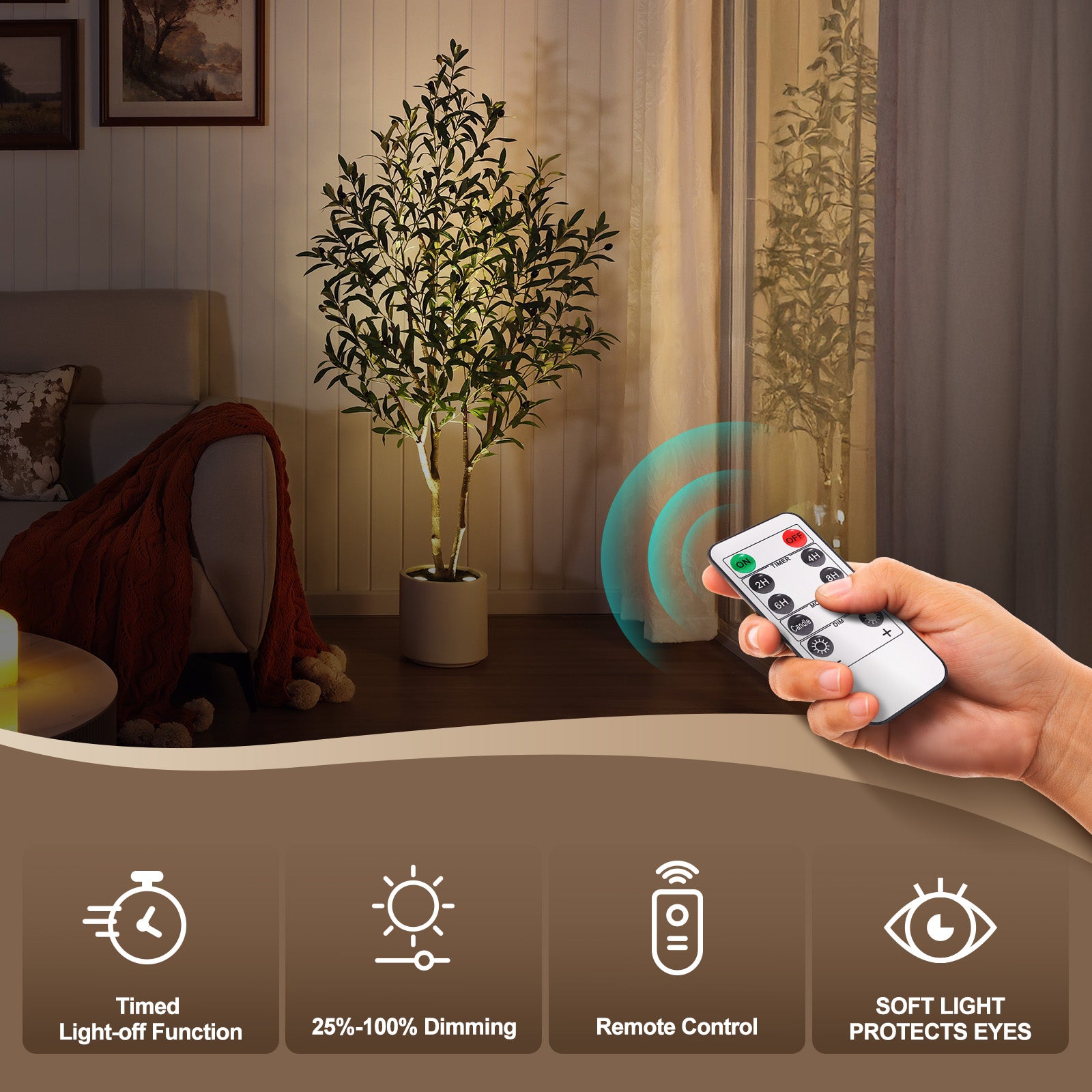 Verinatural 5/6FT Artificial Olive Tree with LED Spotlights, Lifelike Faux Indoor Tree, White Planter, Home Office Floor Decor, VN214