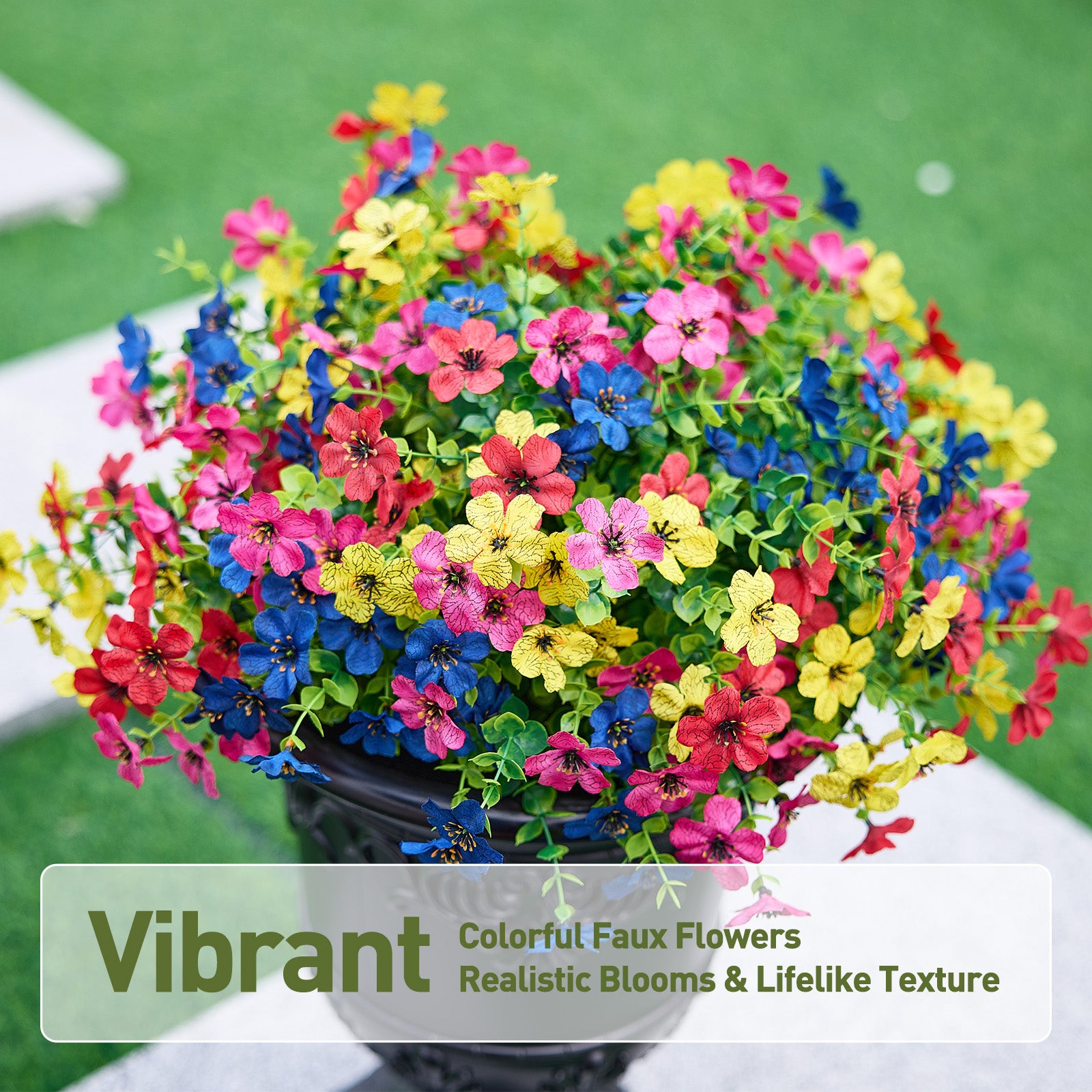 VeriNatural Artificial Lobelia in Charming Urn Planter, 24 Inch Tall Lifelike Faux Flowers, Pre-Potted with Tray, Indoor & Patio Home Decor, Available in 1 Pack & 2 Pack