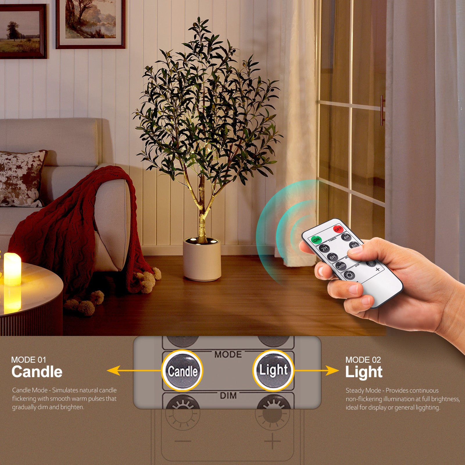 VeriNatural 5FT Artificial Olive Tree with Remote LED Spotlights β Realistic Faux Olive Tree in White Planter for Indoor Home, Living Room, Bedroom & Office Decor (VN214)