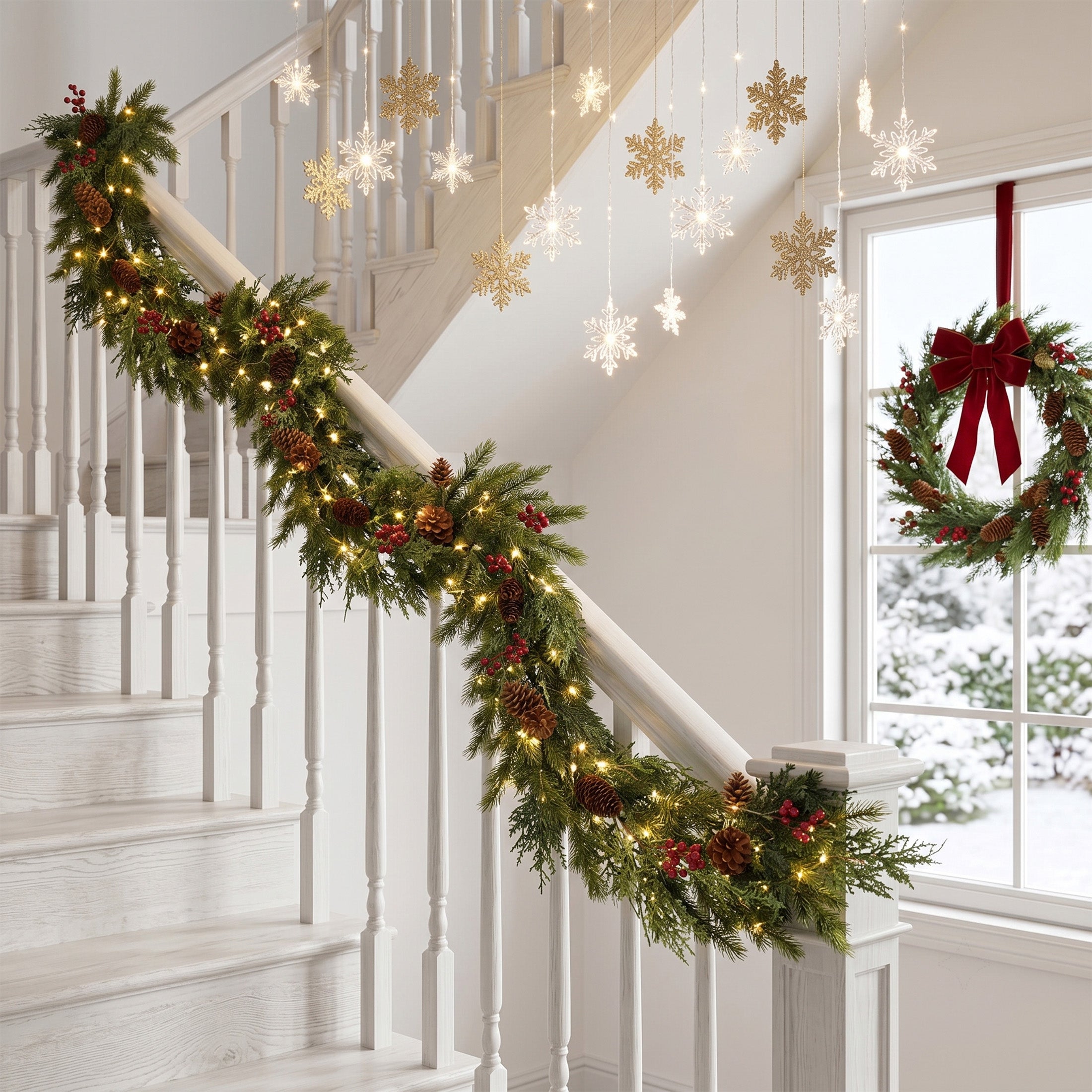 VeriNatural 1-Pack / 2-Pack 6FT Artificial Pine & Berry Foliage Spray with Red Cones – Flexible Greenery Garland for DIY Christmas Tree Filler, Wreaths & Vase Decor