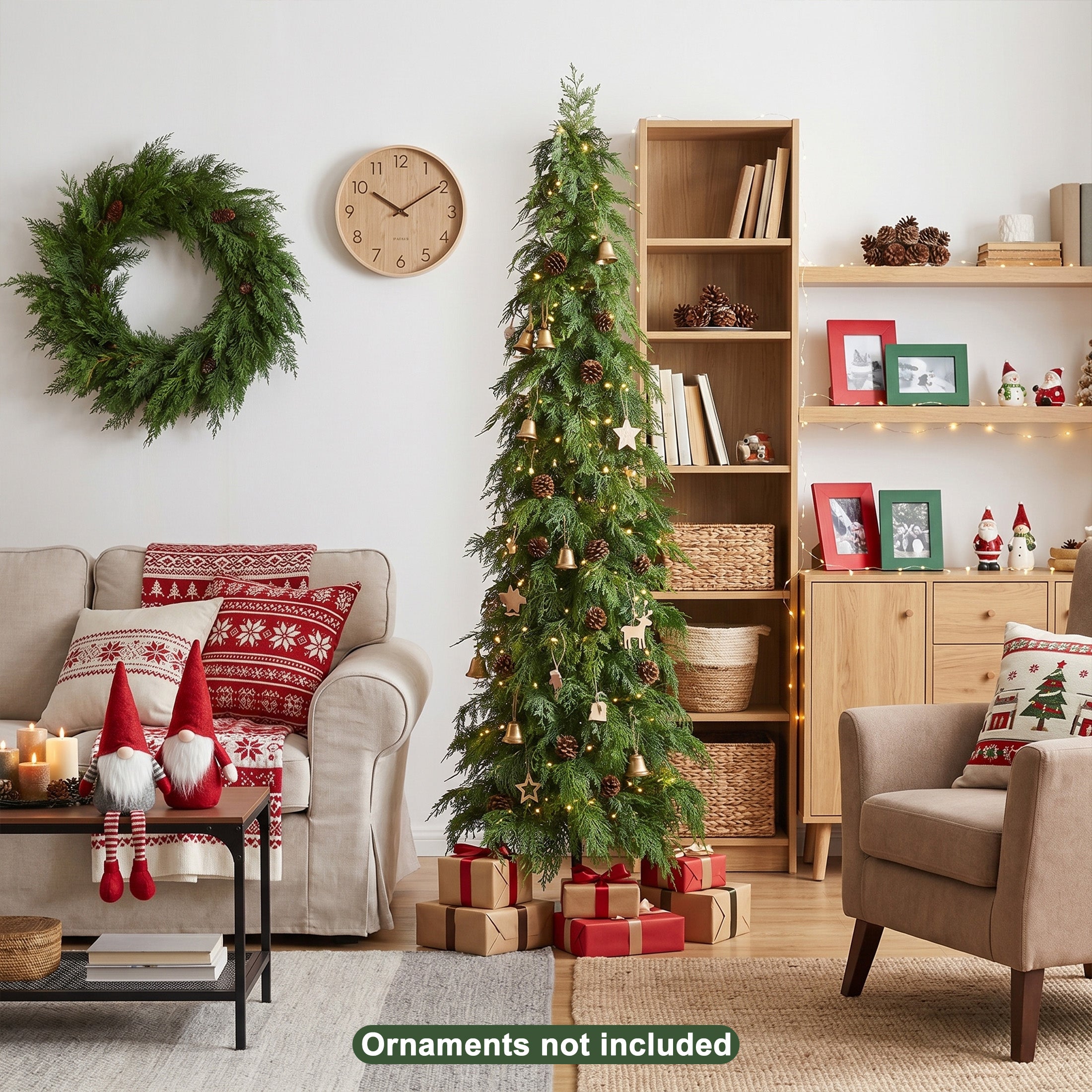 VeriNatural 6FT Artificial Cypress Tree – Unlit PE Faux Evergreen Christmas Tree with Sturdy Iron Base, Realistic Artificial Pine Tree for Front Porch, Patio, Entryway, Indoor & Outdoor Home Decor