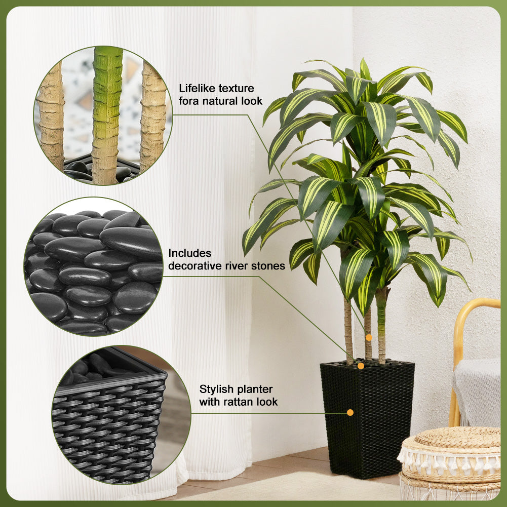 VeriNatural 5/6FT Artificial Dracaena Tree UV Resistant with Black Taper Planter for Indoor & Outdoor (VN127)