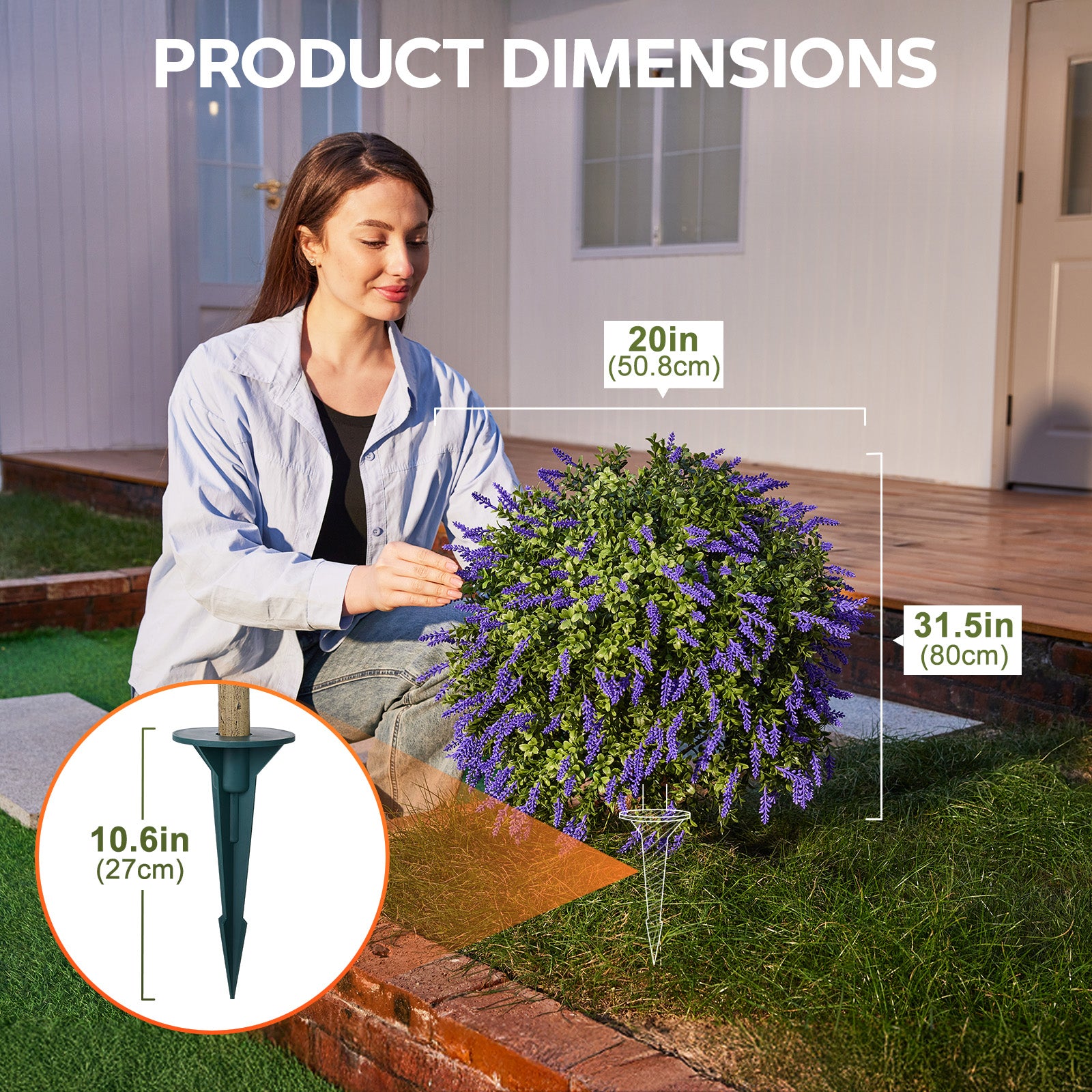 VeriNatural Artificial Lavender Topiary Ball – UV Resistant Outdoor Boxwood Décor with Ground Spike (15” / 19”, Single or Set of 2