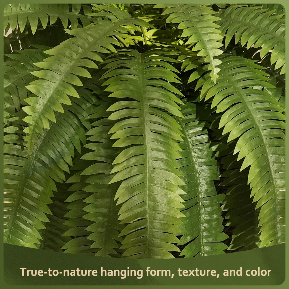 VeriNatural 33 Fronds UV Resistant Artificial Boston Fern Bush with Hanging Planter for Indoor & Outdoor (1/2-Pack)(VN142)