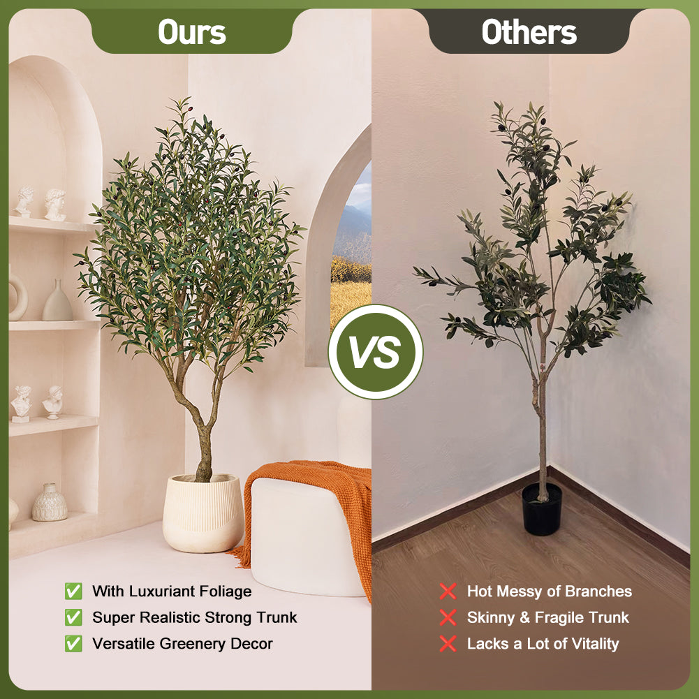 VeriNatural 5/6/7FT UV Resistant and Full-bodied Artificial Olive Tree with Black Planter for Indoor & Outdoor(VN154)