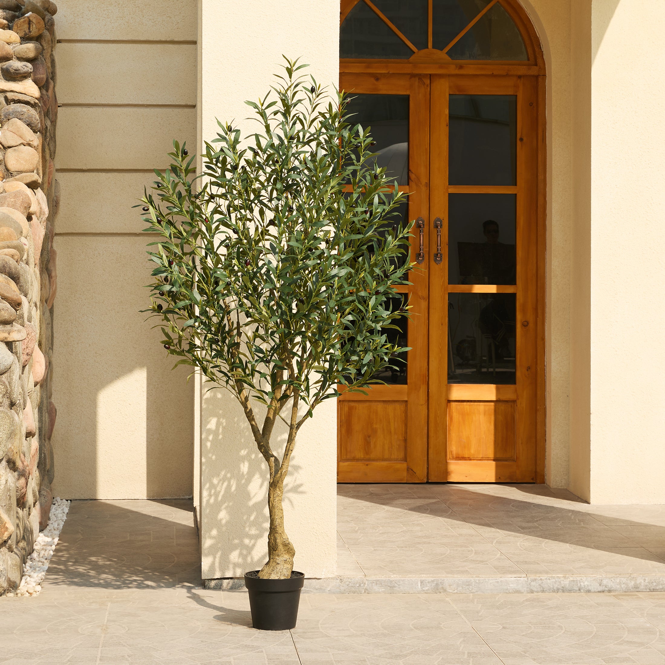 VeriNatural 5/6/7FT UV Resistant and Full-bodied Artificial Olive Tree with Black Planter for Indoor & Outdoor(VN154)