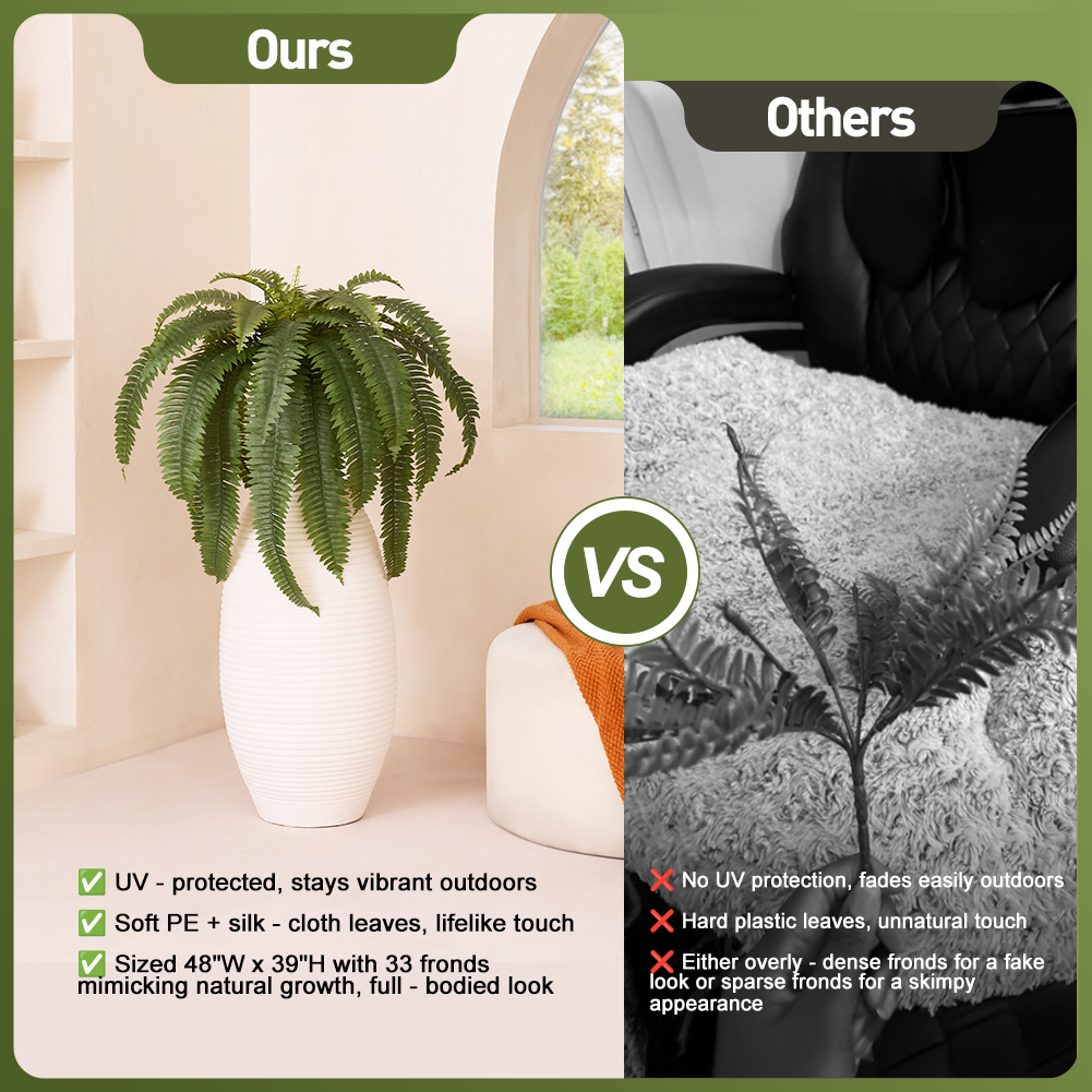 VeriNatural 33/39 Fronds UV Resistant Artificial Boston Fern Bush for Indoor & Outdoor(1/2/4-Pack)(VN141)