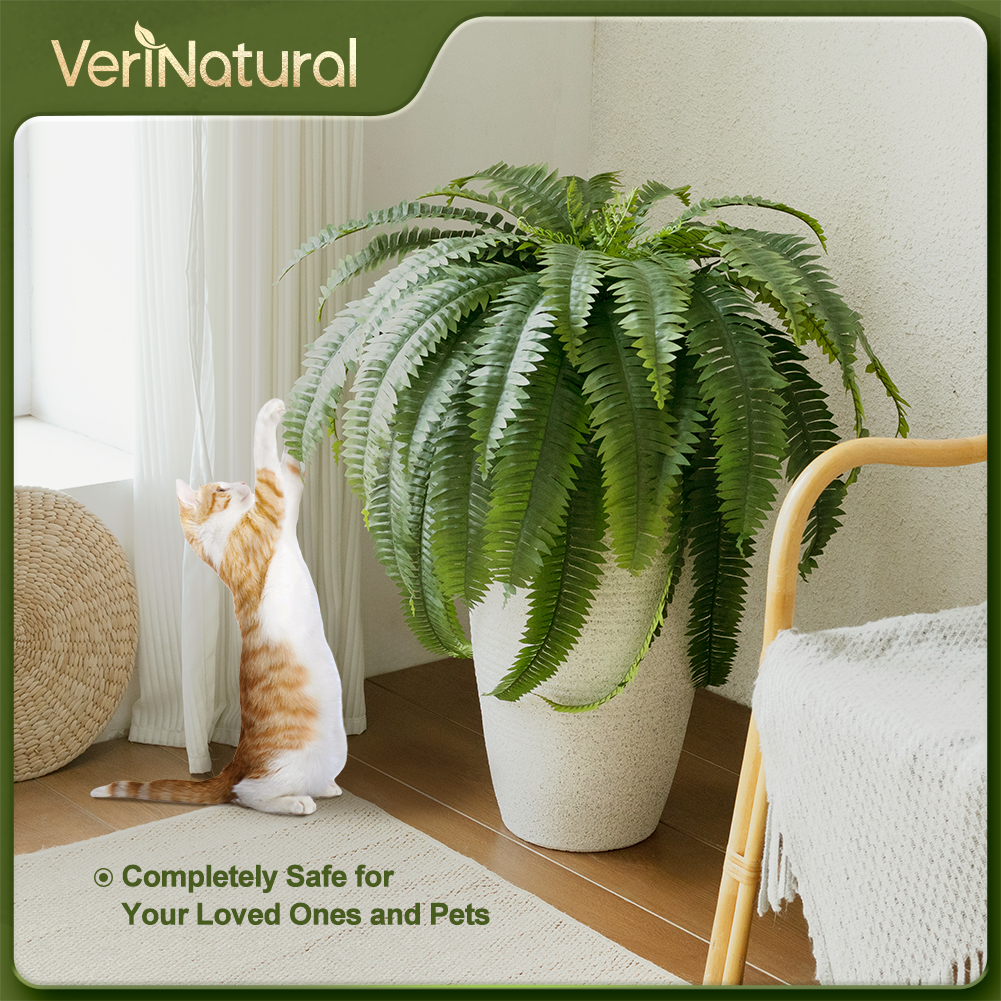 VeriNatural 33/39 Fronds UV Resistant Artificial Boston Fern Bush for Indoor & Outdoor(1/2/4-Pack)(VN141)