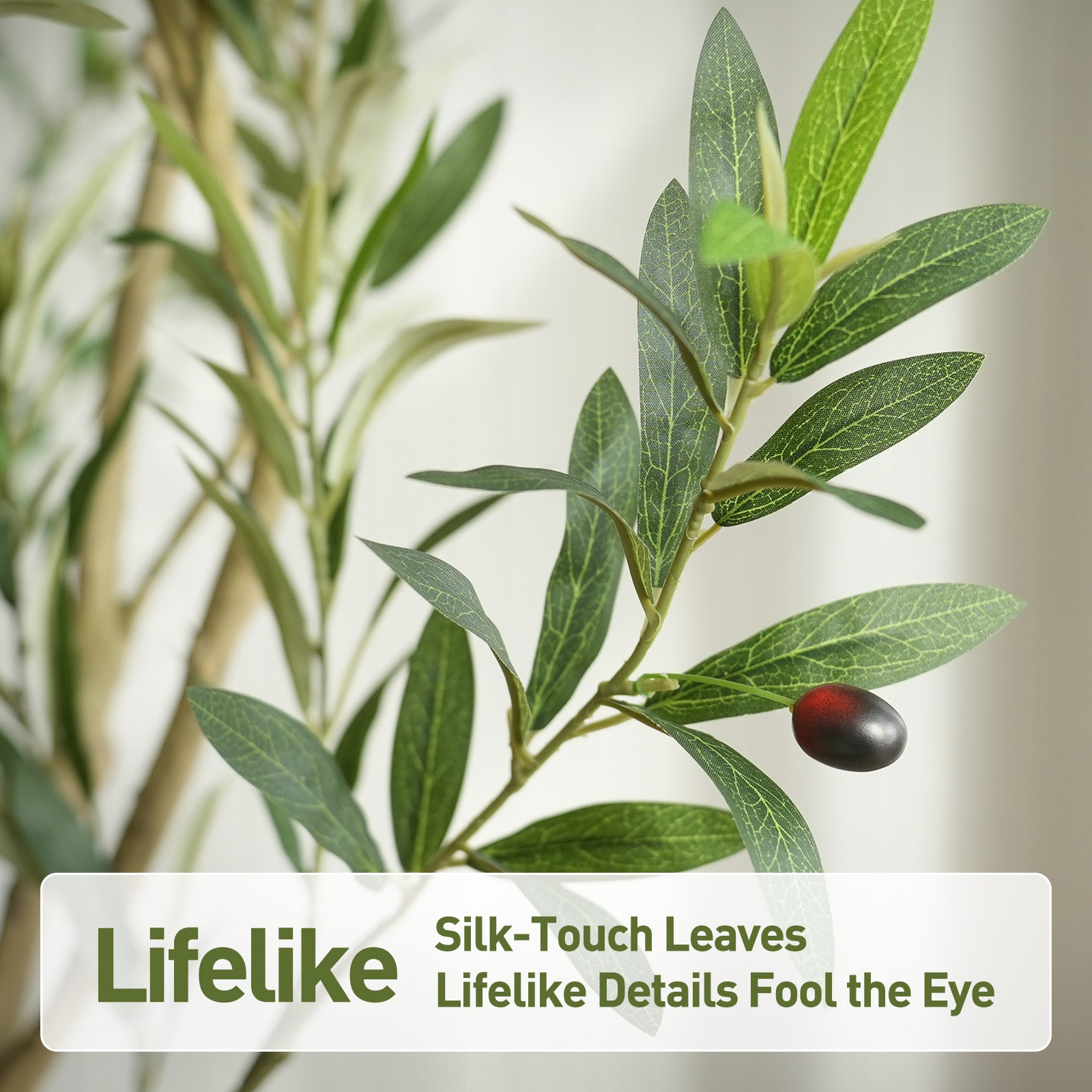 VeriNatural 8FT Artificial Olive Tree with White Tall Planter β Large Faux Olive Tree with Realistic Leaves & Lifelike Fruits for Indoor Home, Living Room & Office Decor
