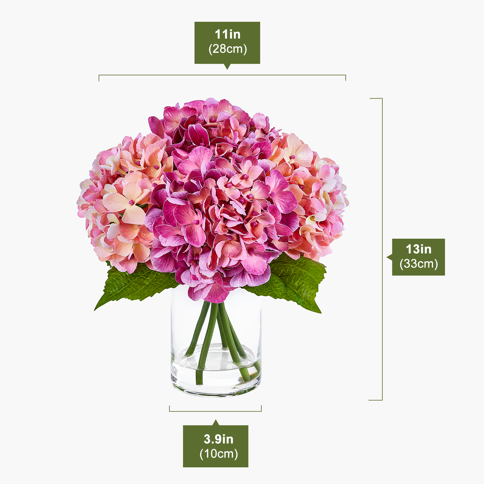 VeriNatural Pink&Red / Purple&Blue/White Faux Hydrangea Arrangement in Glass Vase for Home Decor