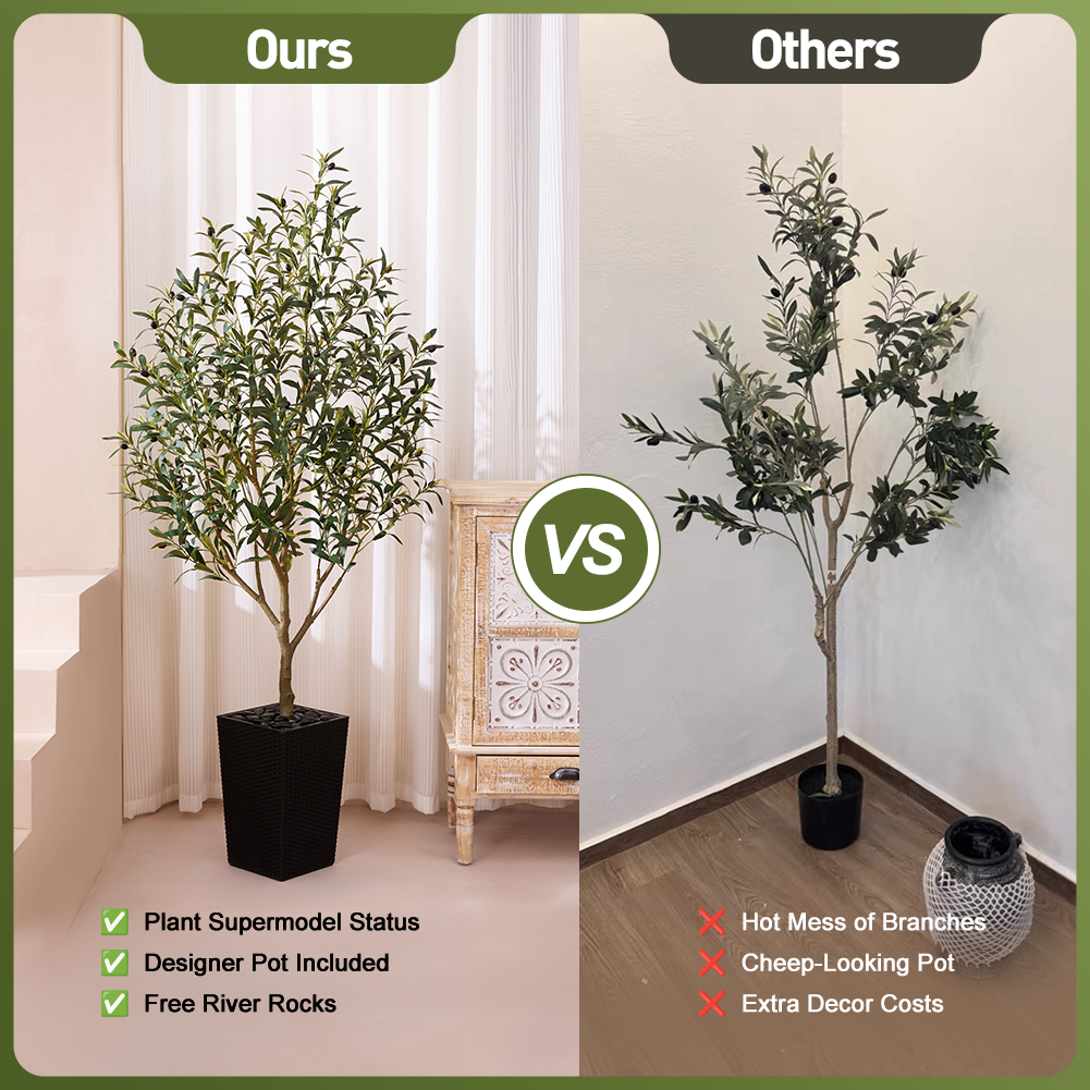 VeriNatural 5/6FT Artificial Olive Tree UV Resistant with Black Taper Planter for Indoor & Outdoor (VN132)