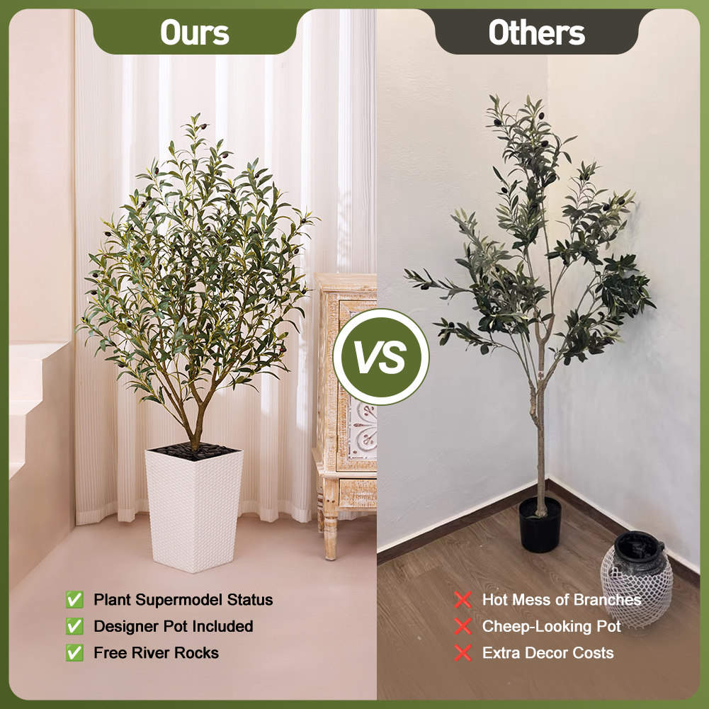 VeriNatural 5/6FT Artificial Olive Tree UV Resistant with Black Taper Planter for Indoor & Outdoor (VN132)