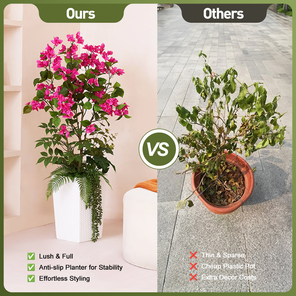 VeriNatural 4FT Mixed Greens and Bougainvillea Artificial Plants with Black Taper Planter for Indoor & Outdoor (1/2-Pack)(VN146)