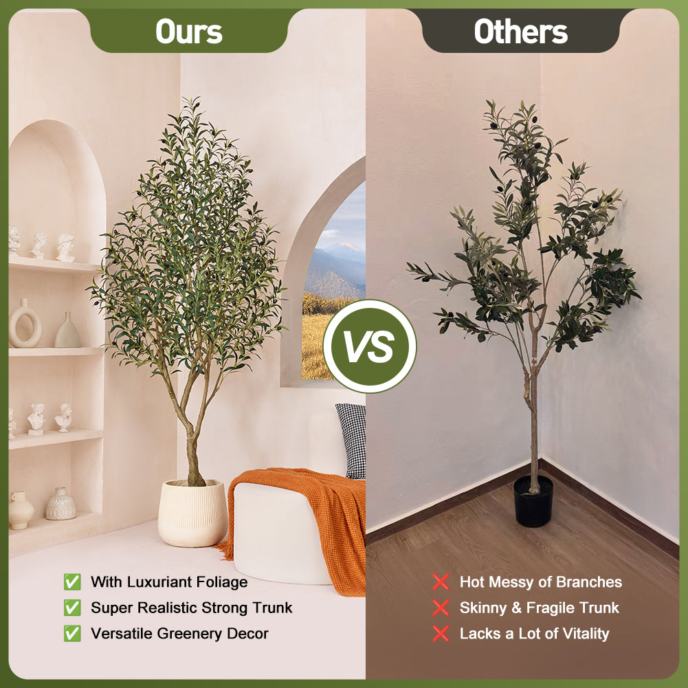 VeriNatural 5/6/7FT UV Resistant and Full-bodied Artificial Olive Tree with Black Planter for Indoor & Outdoor(VN154)