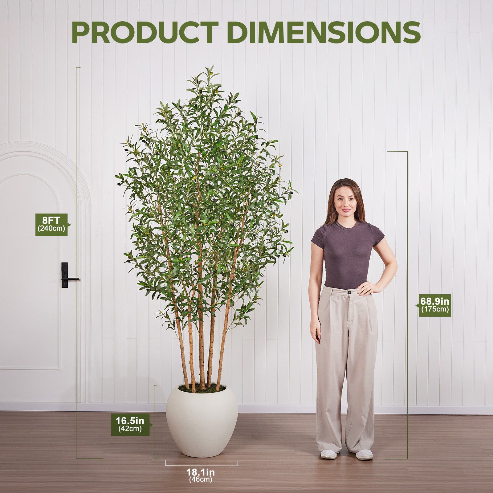 VeriNatural 6/7/8FT Artificial Olive Tree Indoor – Faux Olive Tree with Natural Wood Trunk, Lifelike Fake Plant with White Planter Included, Realistic Artificial Plants for Home, Office & Living Room Decor (VN249)