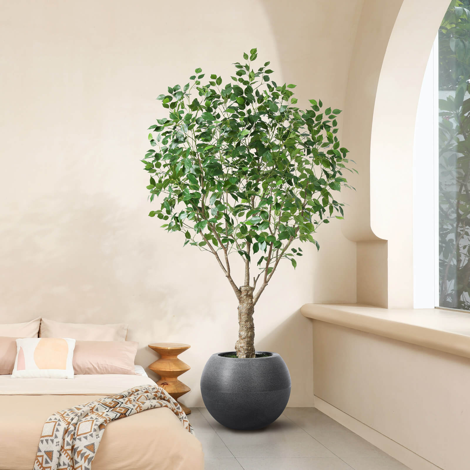 VeriNatural 7FT Artificial Ficus Tree with Gray Oval Planter for Indoor & Outdoor