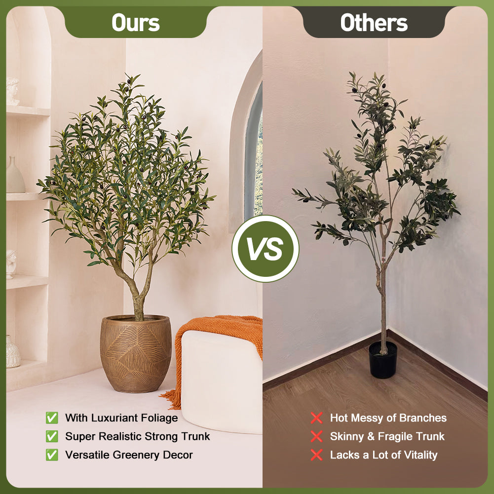 VeriNatural 5/6/7FT UV Resistant and Full-bodied Artificial Olive Tree with Black Planter for Indoor & Outdoor(VN154)
