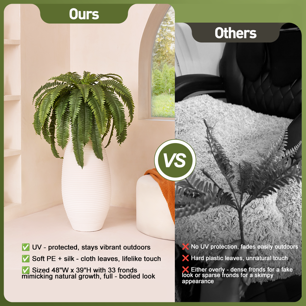 VeriNatural 33/39 Fronds UV Resistant Artificial Boston Fern Bush for Indoor & Outdoor(1/2/4-Pack)(VN141)