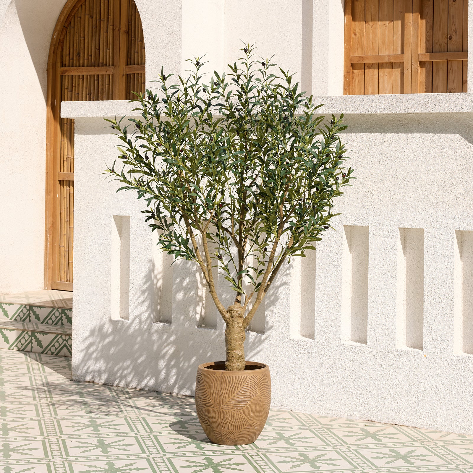 VeriNatural 5/6/7/8FT Artificial Olive Tree UV Resistant with Black Planter for Indoor & Outdoor(VN160)