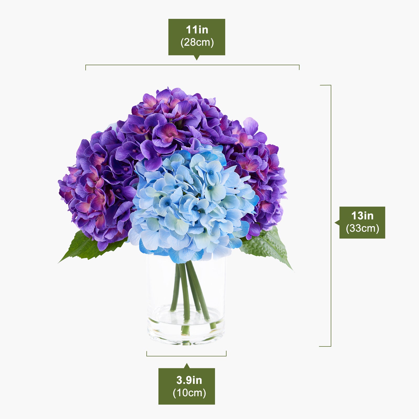 VeriNatural Pink&Red / Purple&Blue/White Faux Hydrangea Arrangement in Glass Vase for Home Decor