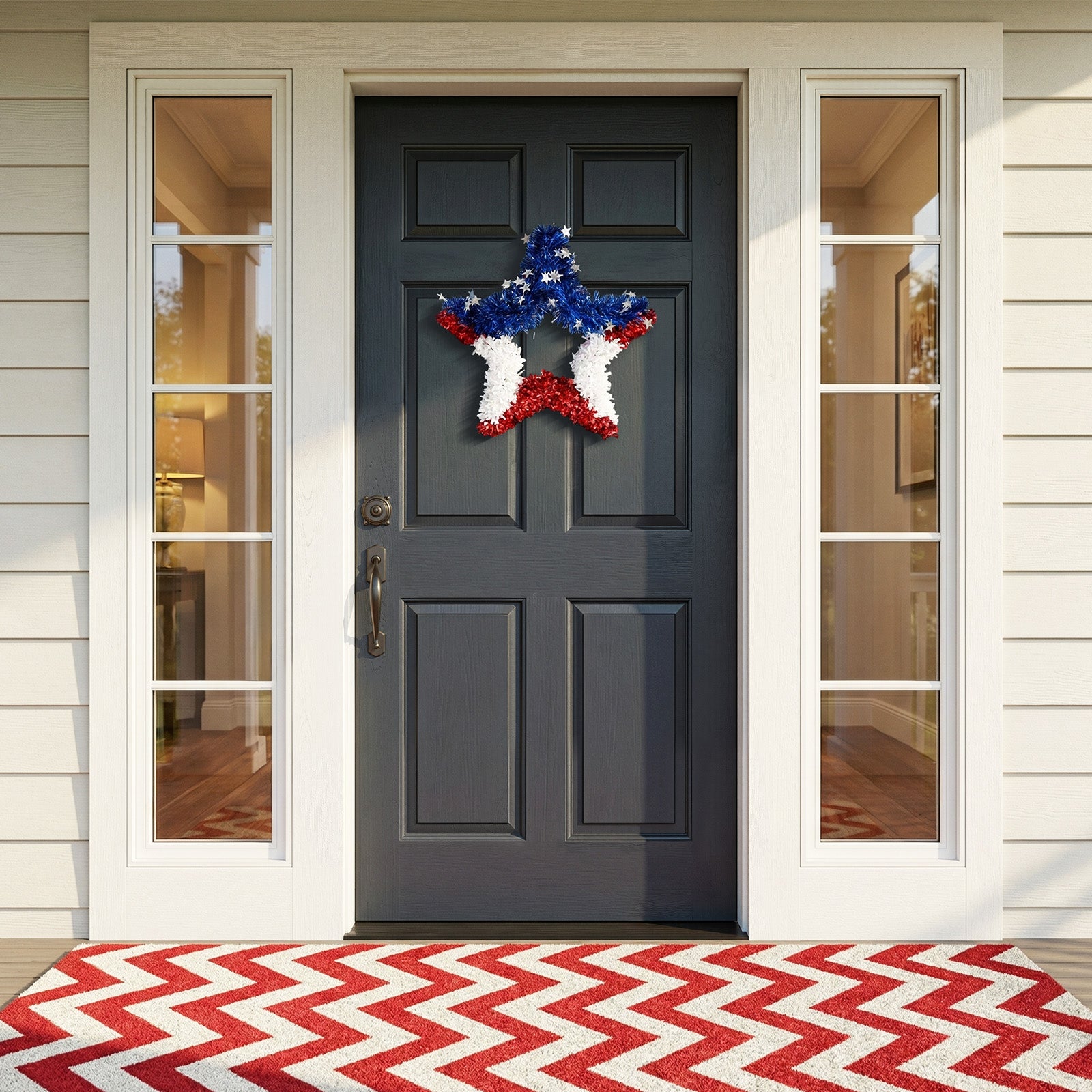 VeriNatural Garland Red White Blue Star Tinsel Decor for Party, Door, Wall & Golf Cart