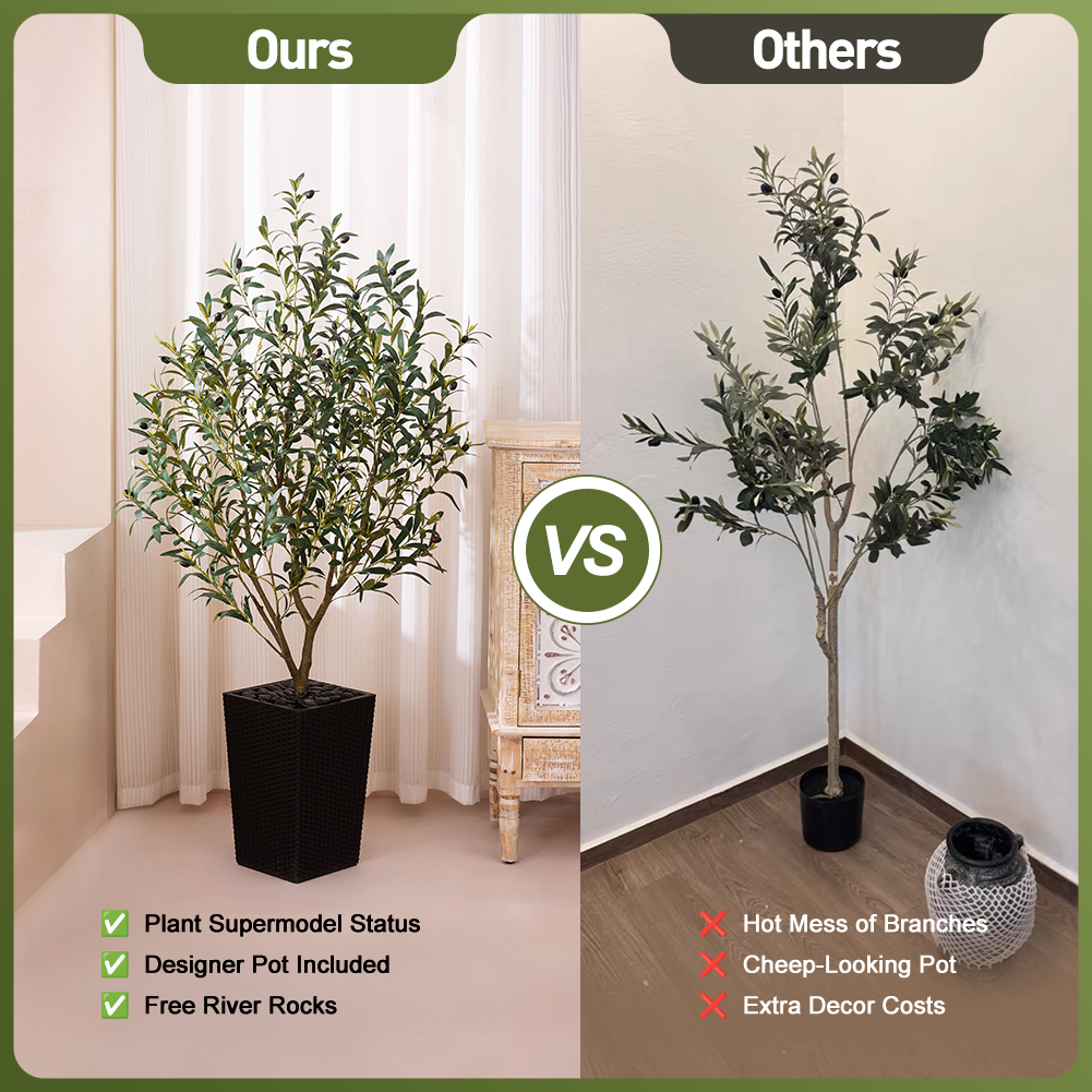 VeriNatural 5/6FT Artificial Olive Tree UV Resistant with Black Taper Planter for Indoor & Outdoor (VN132)